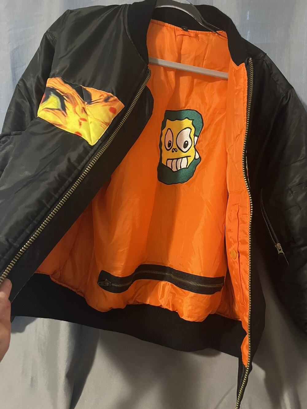 Rothco MA-1 Reversible Bomer Jacket (M) Black Orange with embroidered skull